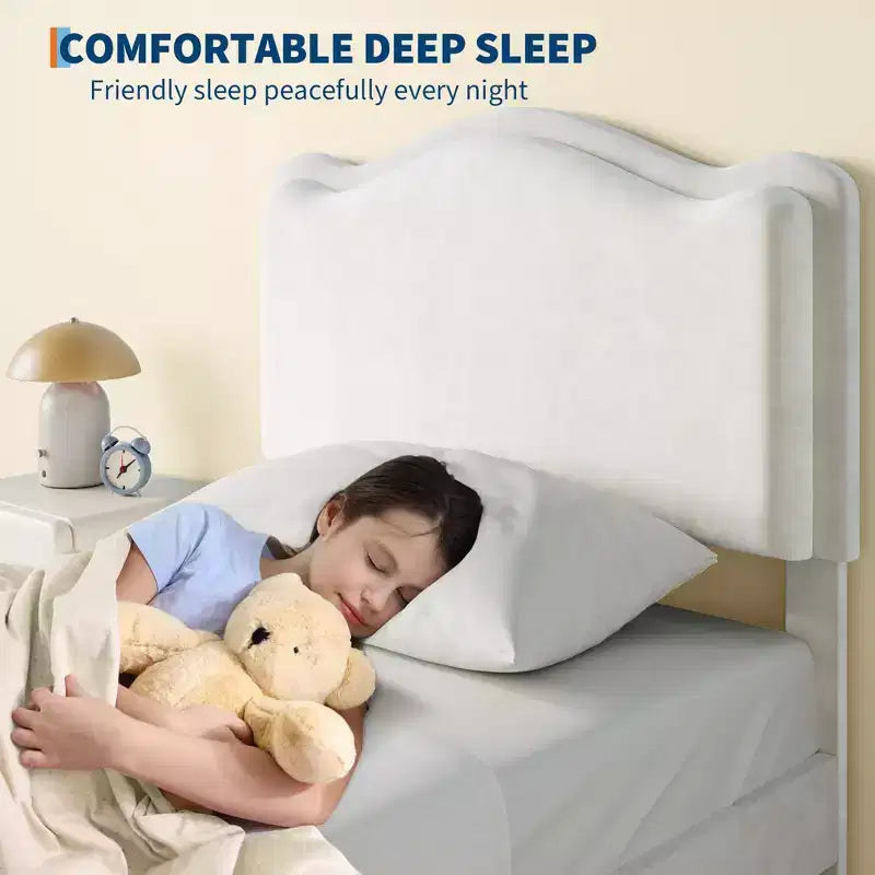 Cadre de lit plateforme simple avec tiroir de rangement, tête de lit festonnée et capitonnée pour enfants