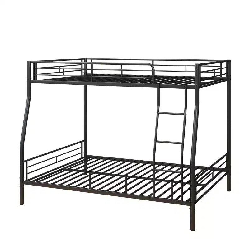 Lit superposé en métal robuste, double sur grand lit, pour adultes, sans bruit, sans sommier tapissier, noir