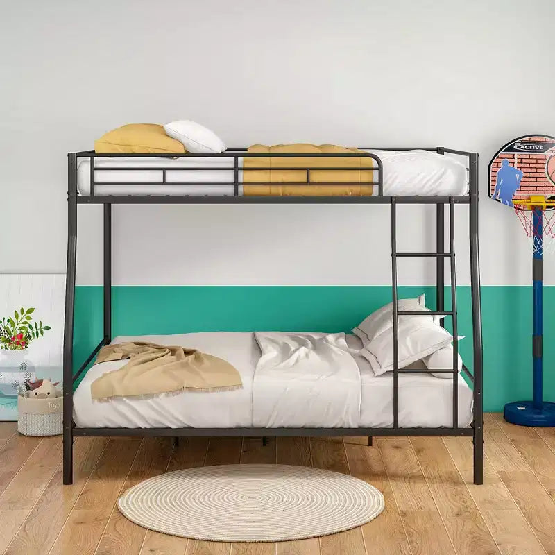 Lit superposé en métal robuste, double sur grand lit, pour adultes, sans bruit, sans sommier tapissier, noir
