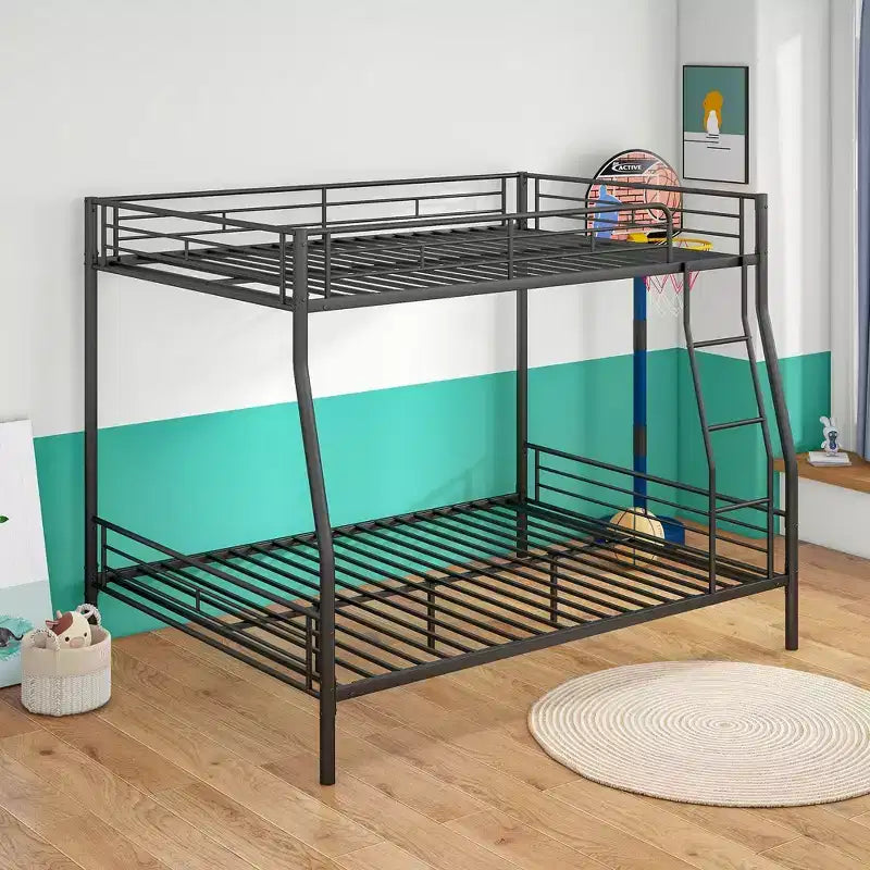 Lit superposé en métal robuste, double sur grand lit, pour adultes, sans bruit, sans sommier tapissier, noir