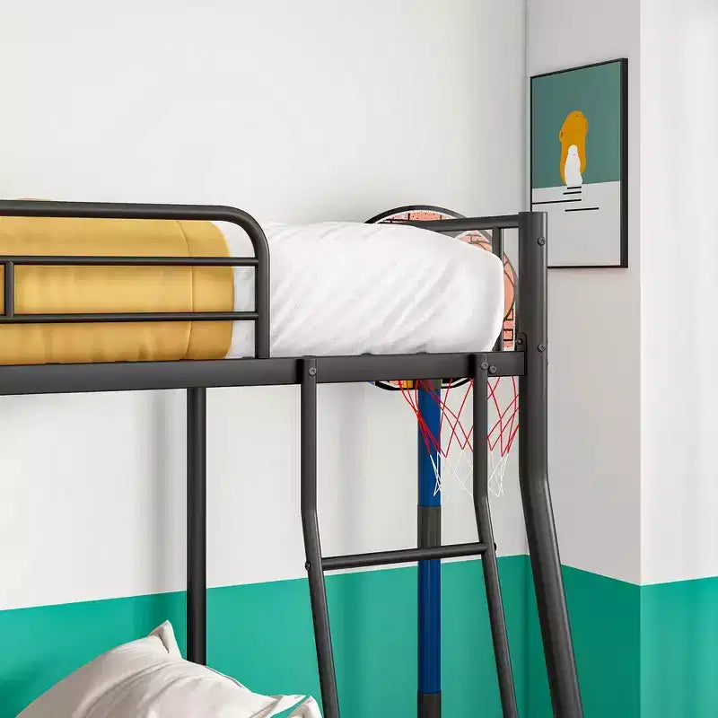 Lit superposé en métal robuste, double sur grand lit, pour adultes, sans bruit, sans sommier tapissier, noir