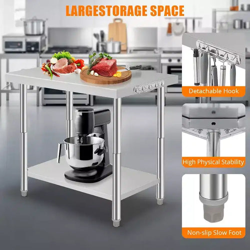36*24*35in Kitchen Prep Worktable with Adjustable Under Shelf, Utility Table for Restaurant Garage Hotel, Straight Edge