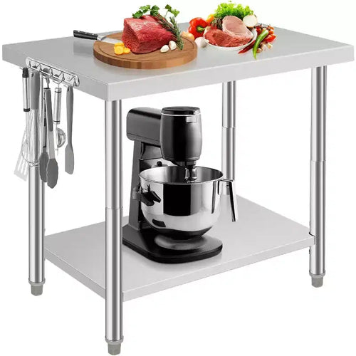 Table de préparation de cuisine 36x24x35 pouces avec étagère inférieure réglable, table de service en acier inoxydable pour restaurant, garage ou hôtel