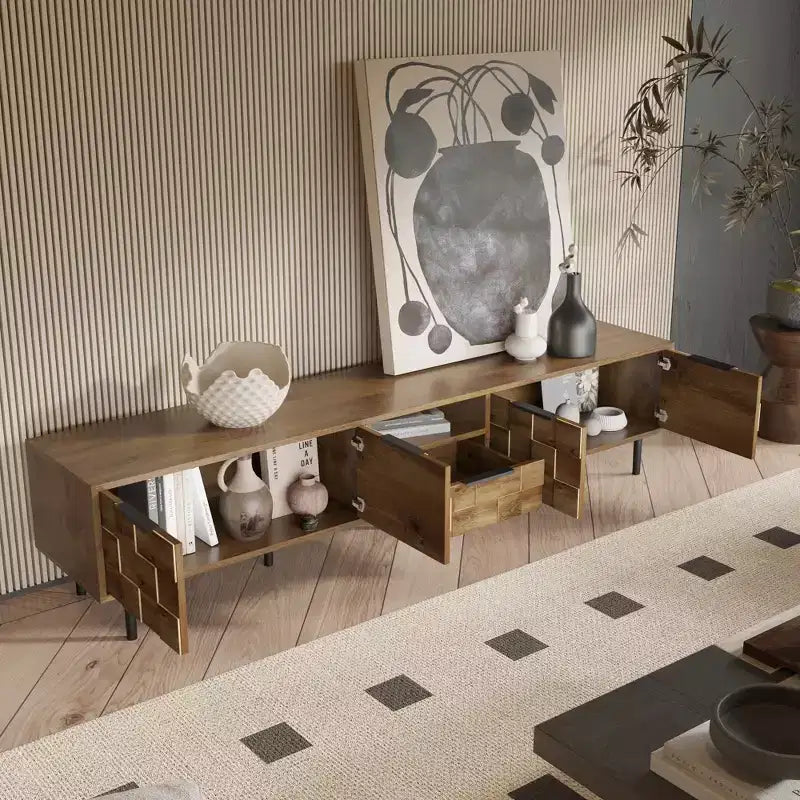 Meuble TV en bois de 78 pouces avec rangement, adapté aux téléviseurs de 85/75/65 pouces, meuble TV pour salon