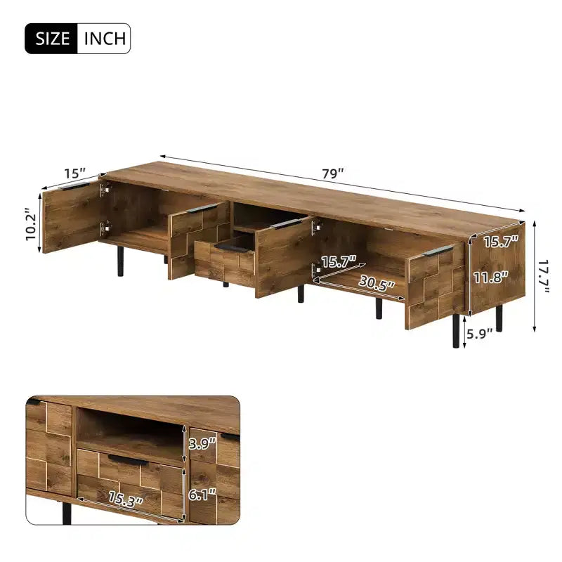 Meuble TV en bois de 78 pouces avec rangement, adapté aux téléviseurs de 85/75/65 pouces, meuble TV pour salon