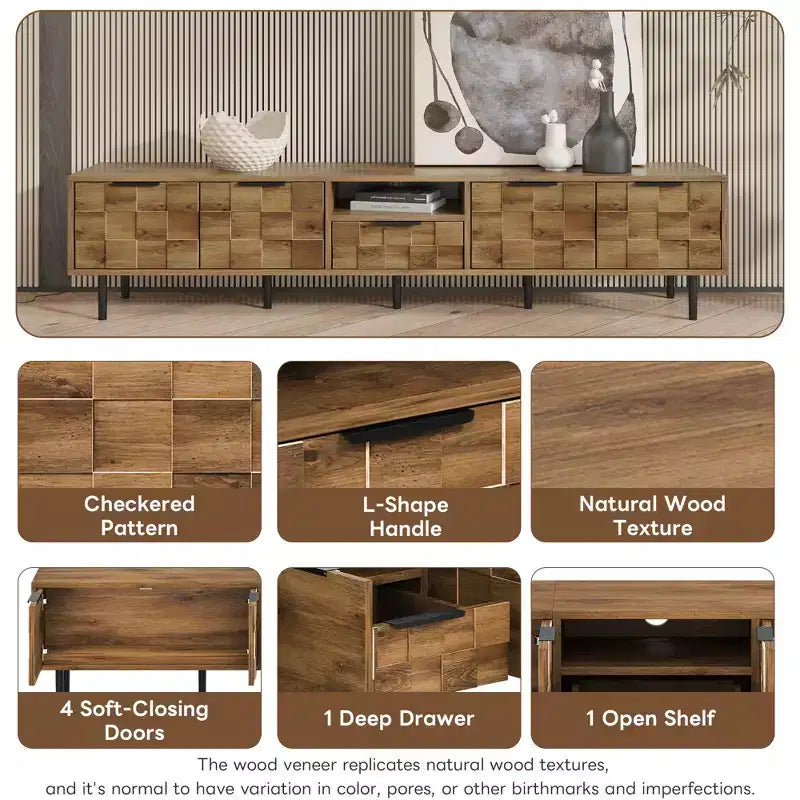 Meuble TV en bois de 78 pouces avec rangement, adapté aux téléviseurs de 85/75/65 pouces, meuble TV pour salon