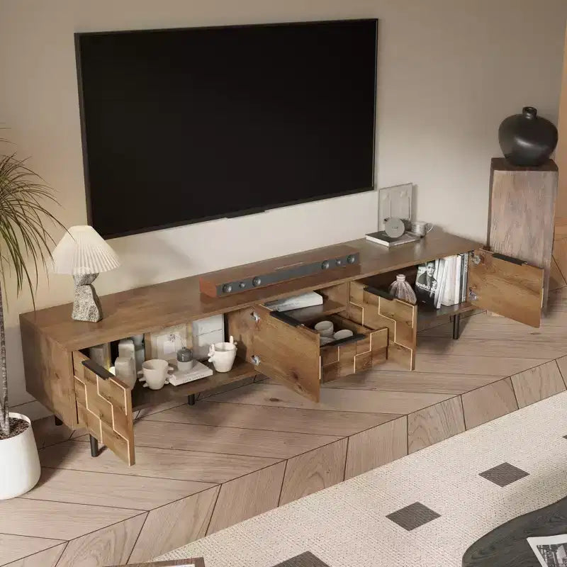 Meuble TV en bois de 78 pouces avec rangement, adapté aux téléviseurs de 85/75/65 pouces, meuble TV pour salon