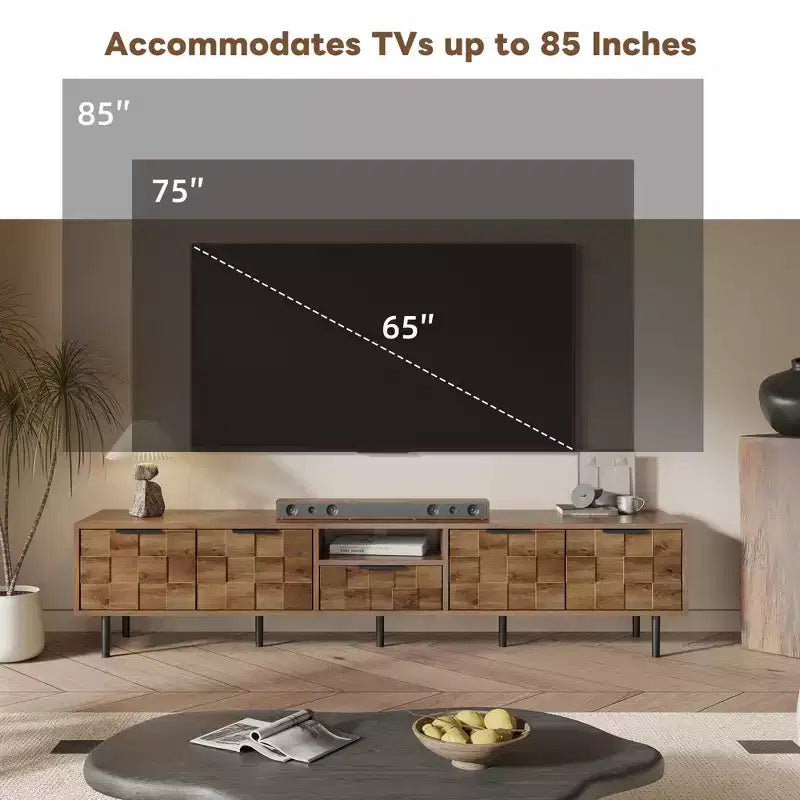 Meuble TV en bois de 78 pouces avec rangement, adapté aux téléviseurs de 85/75/65 pouces, meuble TV pour salon