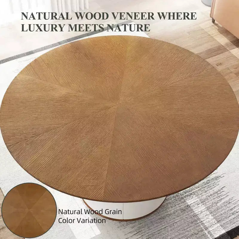 Table à manger ronde de 59 pouces avec base en bois massif et piédestal enveloppé de similicuir, table de cuisine moderne pour salle à manger