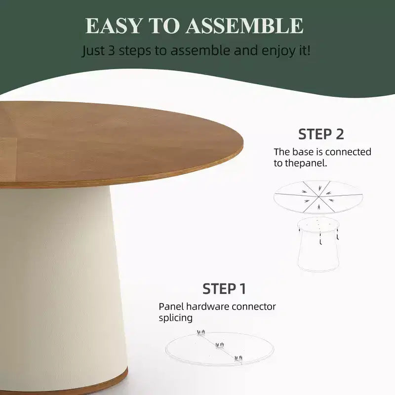 Table à manger ronde de 59 pouces avec base en bois massif et piédestal enveloppé de similicuir, table de cuisine moderne pour salle à manger