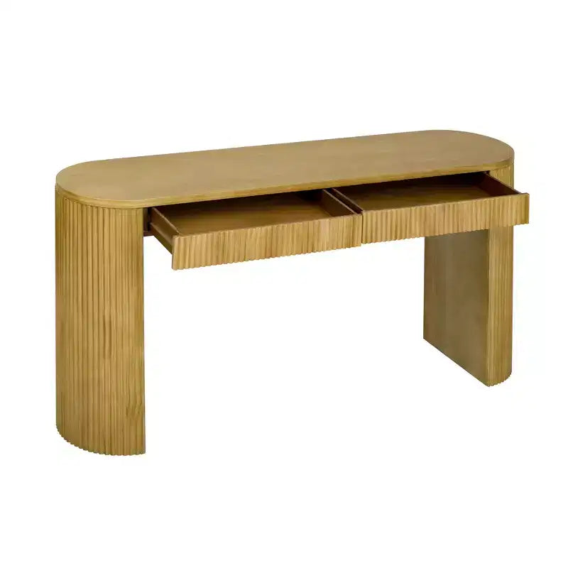 Console en bois cannelé avec tiroirs, table d'entrée étroite pour salon et entrée