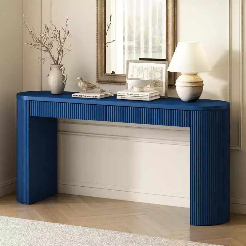 Console en bois cannelé avec tiroirs, table d'entrée étroite pour salon et entrée