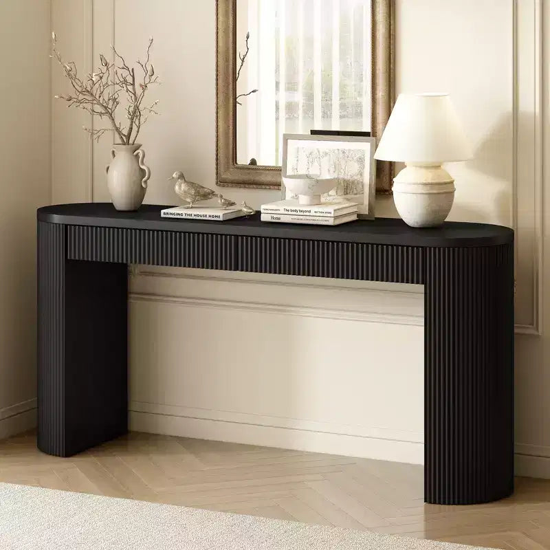 Console en bois cannelé avec tiroirs, table d'entrée étroite pour salon et entrée