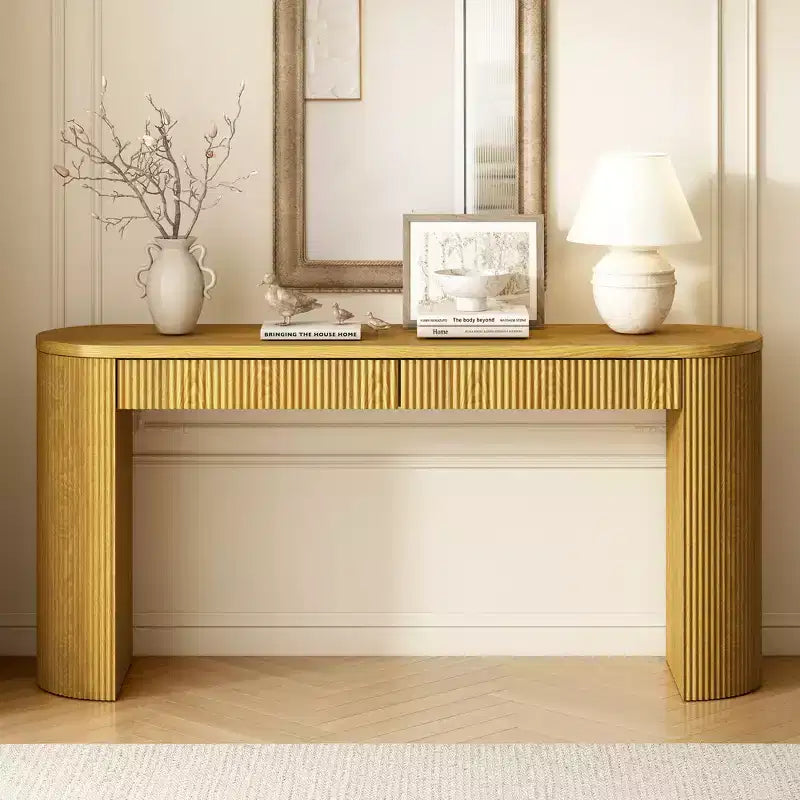 Console en bois cannelé avec tiroirs, table d'entrée étroite pour salon et entrée