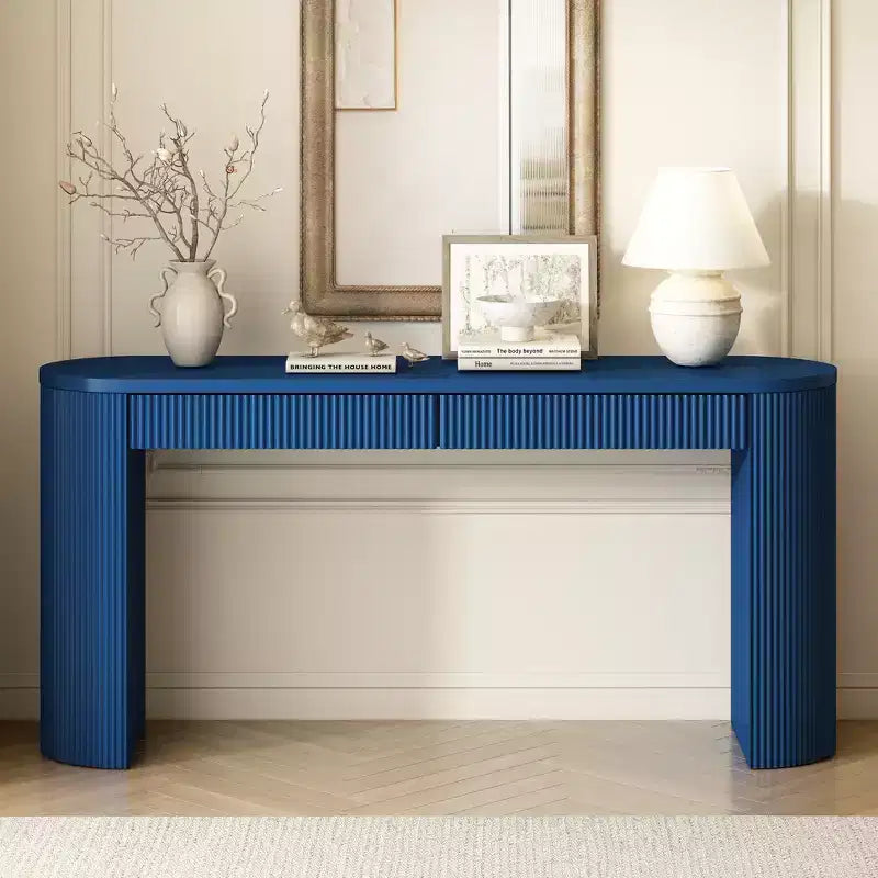 Console en bois cannelé avec tiroirs, table d'entrée étroite pour salon et entrée