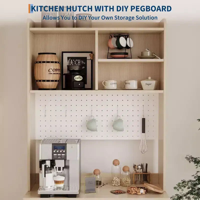 Armoire de cuisine haute de 180 cm avec 2 portes vitrées, meuble de rangement de cuisine autonome avec étagères réglables, buffet de style ferme, bar à café