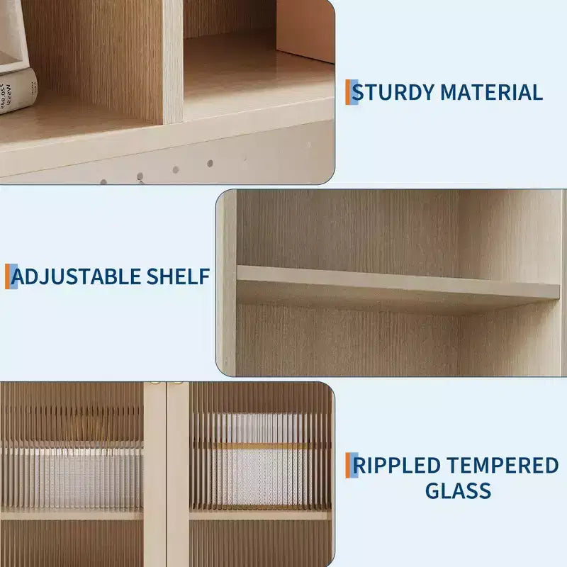 Armoire de cuisine haute de 180 cm avec 2 portes vitrées, meuble de rangement de cuisine autonome avec étagères réglables, buffet de style ferme, bar à café