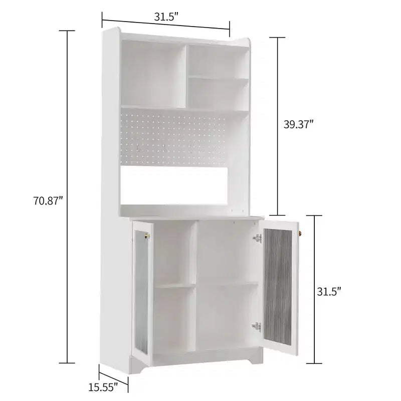 Armoire de cuisine haute de 180 cm avec 2 portes vitrées, meuble de rangement de cuisine autonome avec étagères réglables, buffet de style ferme, bar à café