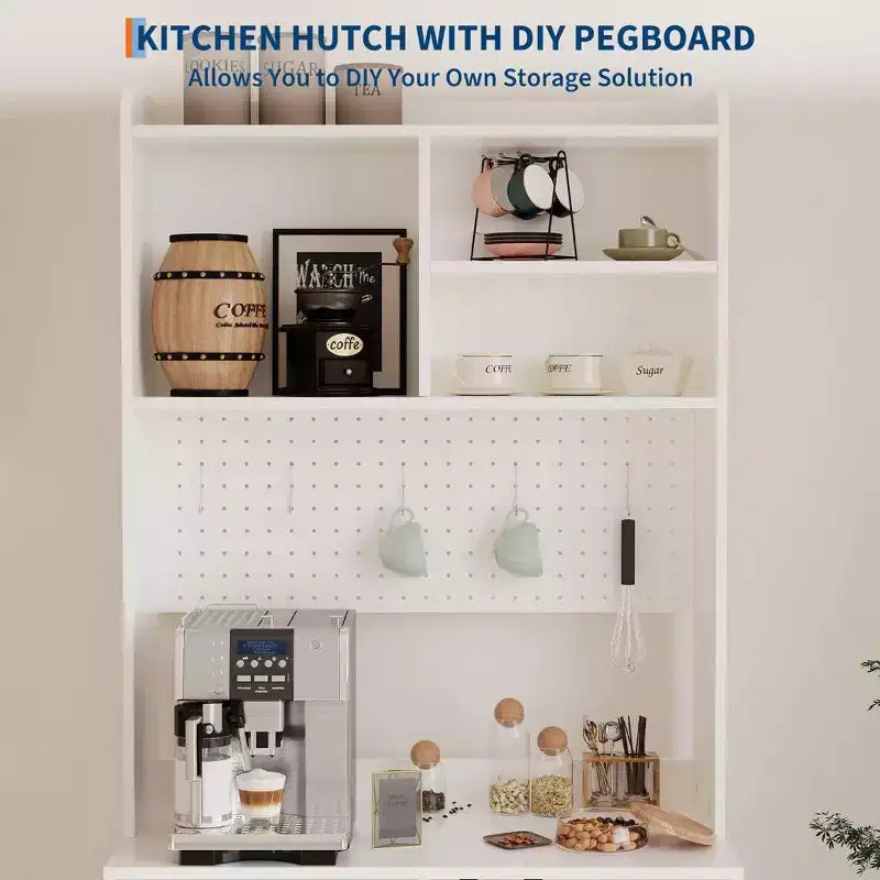 Armoire de cuisine haute de 180 cm avec 2 portes vitrées, meuble de rangement de cuisine autonome avec étagères réglables, buffet de style ferme, bar à café