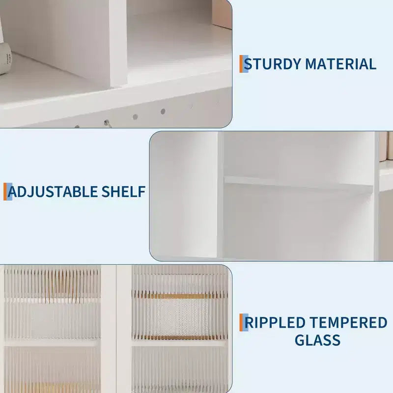 Armoire de cuisine haute de 180 cm avec 2 portes vitrées, meuble de rangement de cuisine autonome avec étagères réglables, buffet de style ferme, bar à café