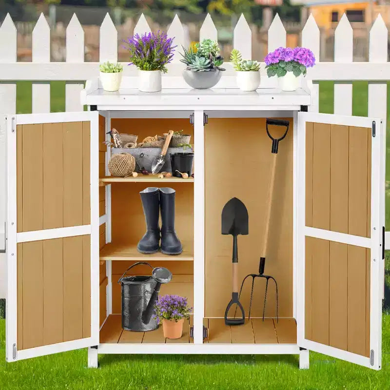 Meuble de Rangement d'Établi de Jardin Étanche avec 2 Étagères Amovibles, Plateau en Métal Galvanisé, Utilisation Intérieure et Extérieure