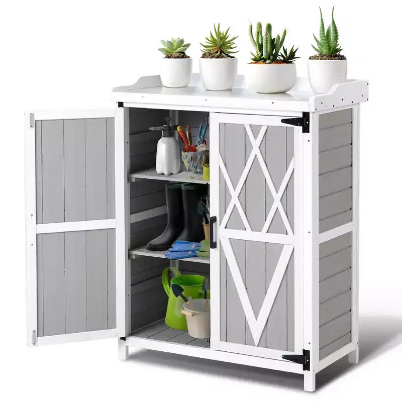 Meuble de Rangement d'Établi de Jardin Étanche avec 2 Étagères Amovibles, Plateau en Métal Galvanisé, Utilisation Intérieure et Extérieure