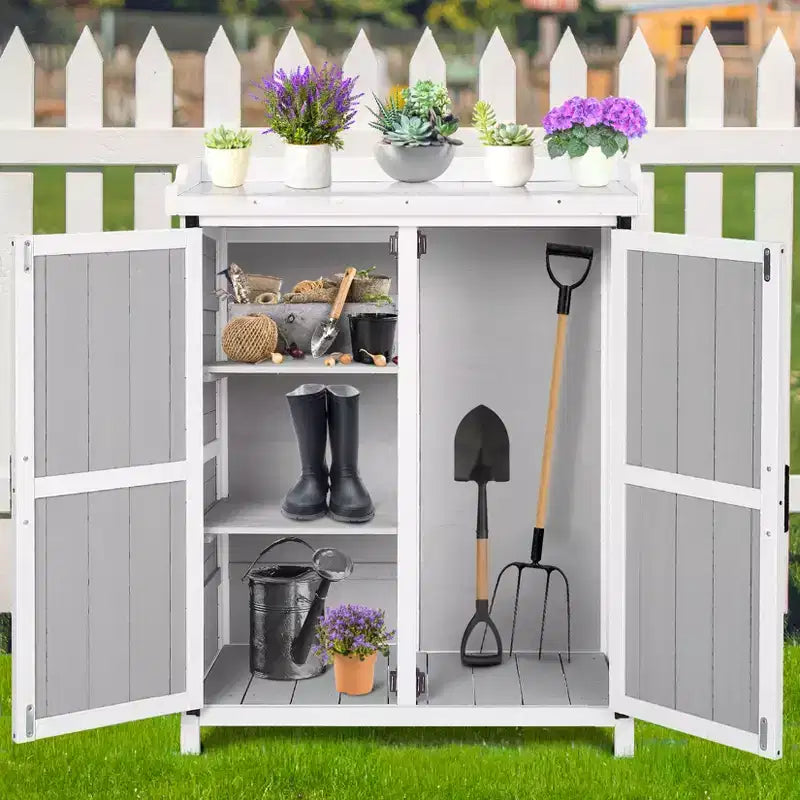 Meuble de Rangement d'Établi de Jardin Étanche avec 2 Étagères Amovibles, Plateau en Métal Galvanisé, Utilisation Intérieure et Extérieure