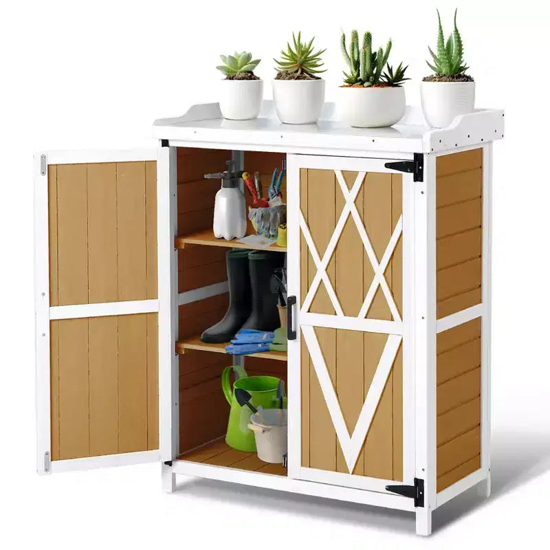 Meuble de Rangement d'Établi de Jardin Étanche avec 2 Étagères Amovibles, Plateau en Métal Galvanisé, Utilisation Intérieure et Extérieure