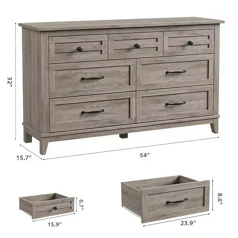 Commode 7 tiroirs de 137 cm avec dispositif anti-basculement, meuble de rangement moderne pour chambre et salon, structure en MDF