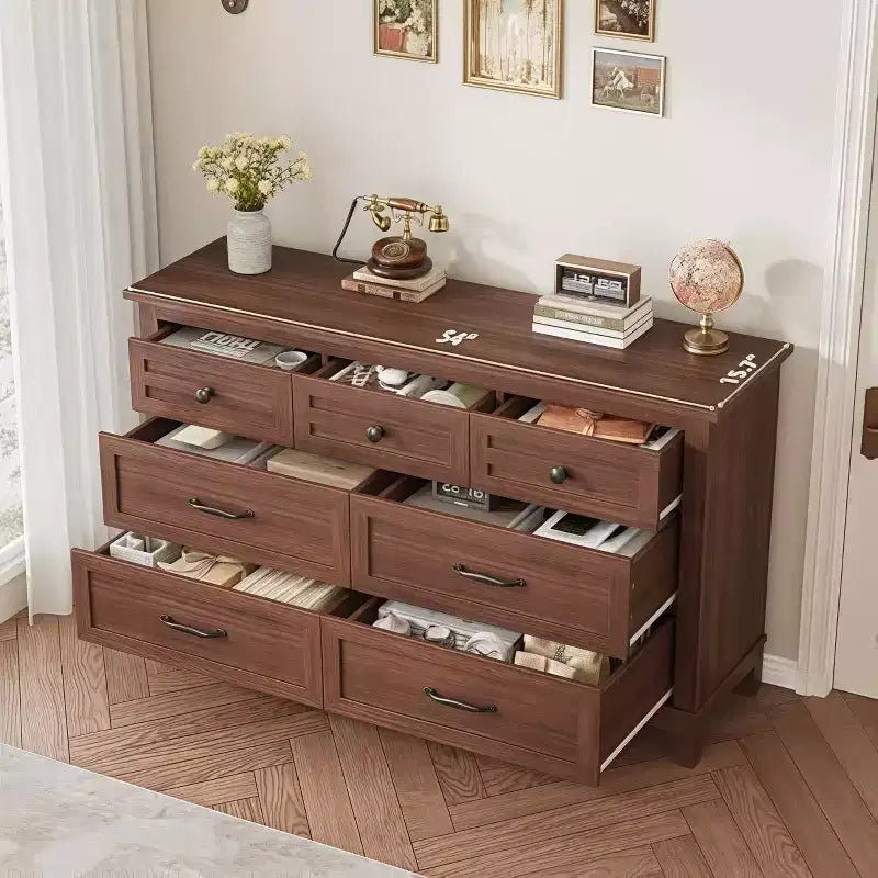 Commode 7 tiroirs de 137 cm avec dispositif anti-basculement, meuble de rangement moderne pour chambre et salon, structure en MDF