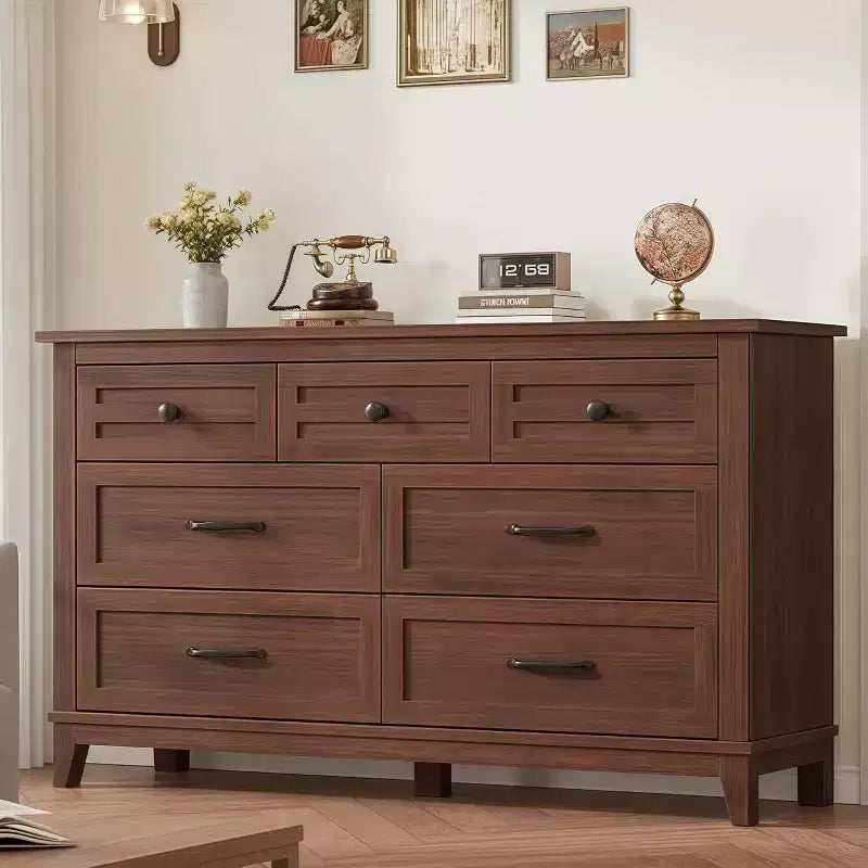 Commode 7 tiroirs de 137 cm avec dispositif anti-basculement, meuble de rangement moderne pour chambre et salon, structure en MDF