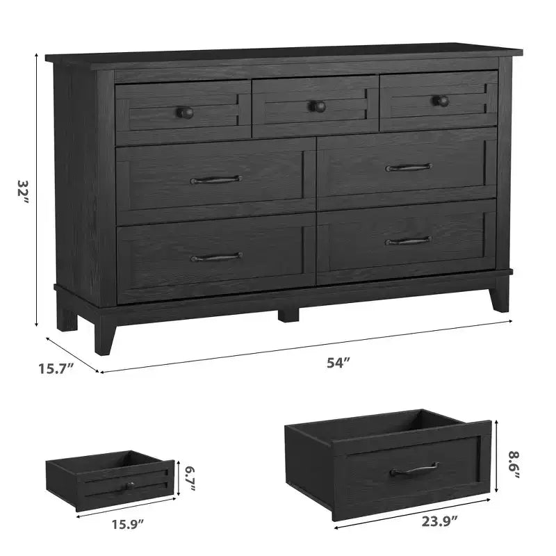 Commode 7 tiroirs de 137 cm avec dispositif anti-basculement, meuble de rangement moderne pour chambre et salon, structure en MDF