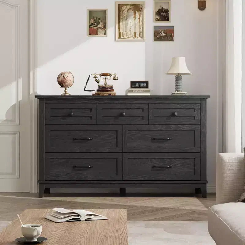 Commode 7 tiroirs de 137 cm avec dispositif anti-basculement, meuble de rangement moderne pour chambre et salon, structure en MDF
