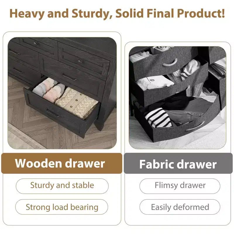 Commode 7 tiroirs de 137 cm avec dispositif anti-basculement, meuble de rangement moderne pour chambre et salon, structure en MDF
