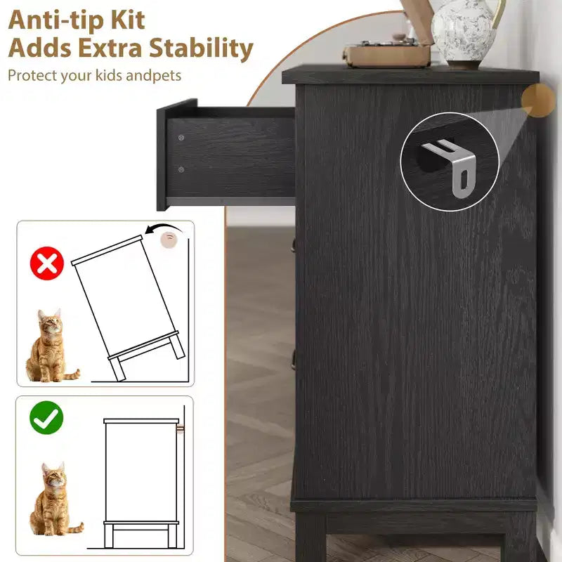 Commode 7 tiroirs de 137 cm avec dispositif anti-basculement, meuble de rangement moderne pour chambre et salon, structure en MDF