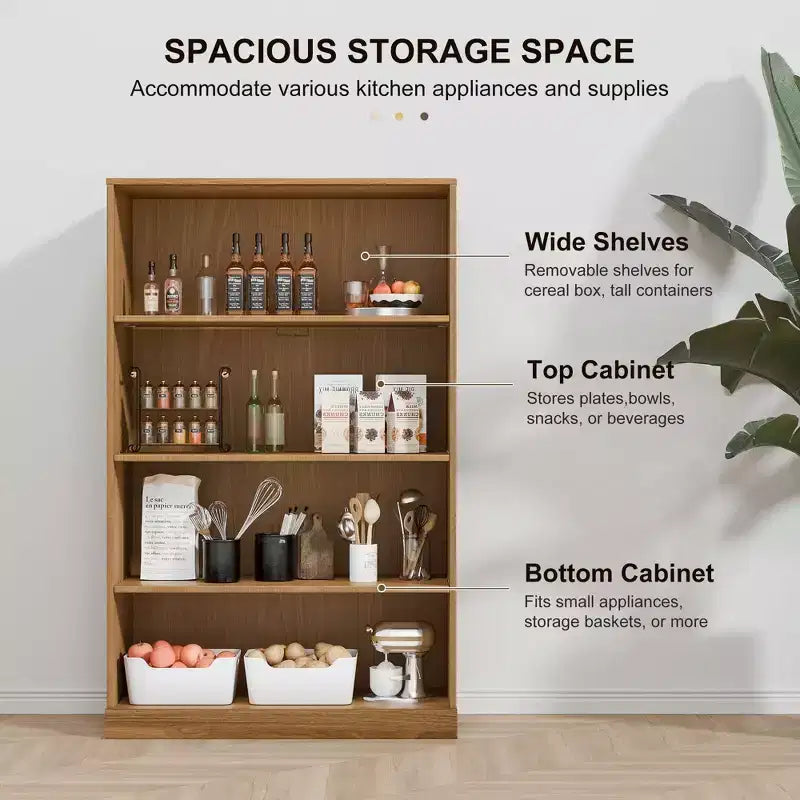 Meuble de rangement bibliothèque en bois sans porte de 124,5 cm, 3 étagères, assemblage libre, pour cuisine, chambre, entrée et salon, Naturel