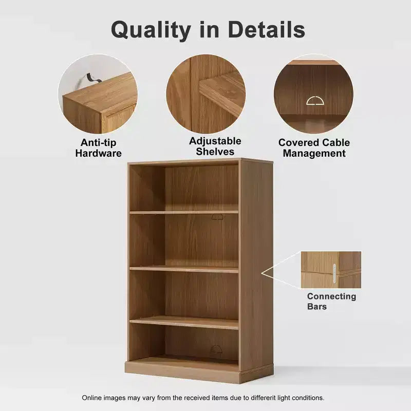 Meuble de rangement bibliothèque en bois sans porte de 124,5 cm, 3 étagères, assemblage libre, pour cuisine, chambre, entrée et salon, Naturel