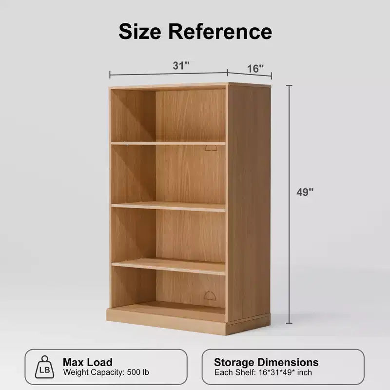 Meuble de rangement bibliothèque en bois sans porte de 124,5 cm, 3 étagères, assemblage libre, pour cuisine, chambre, entrée et salon, Naturel