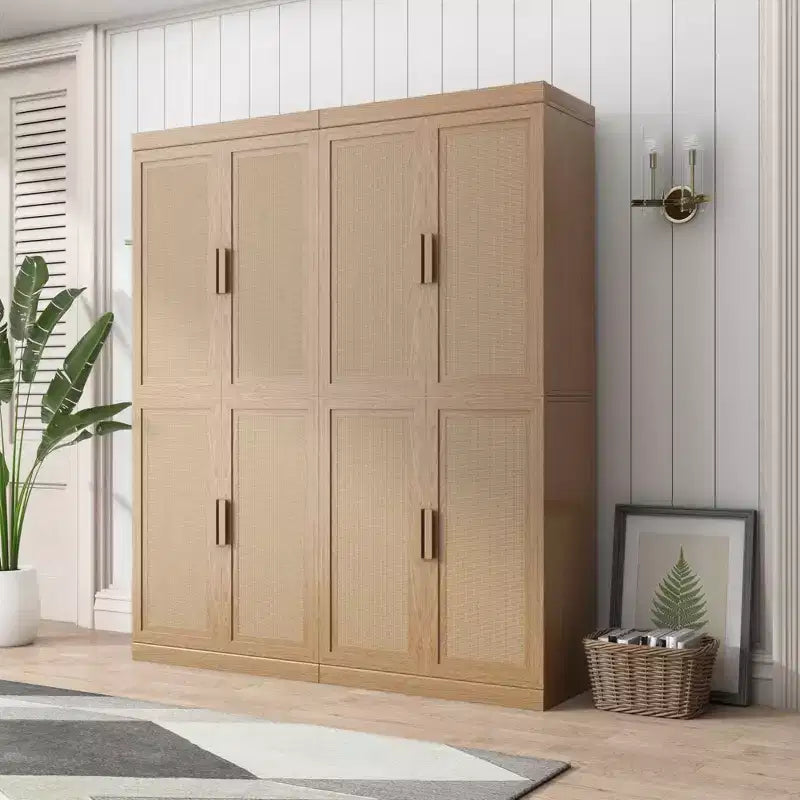 Buffet modulaire de 91 cm avec portes en rotin et rangement, meuble de ferme pour salon, cuisine et entrée, naturel