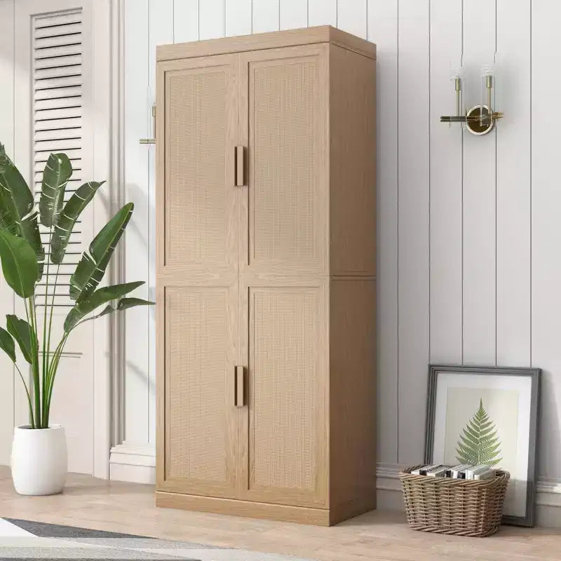 Buffet modulaire de 91 cm avec portes en rotin et rangement, meuble de ferme pour salon, cuisine et entrée, naturel