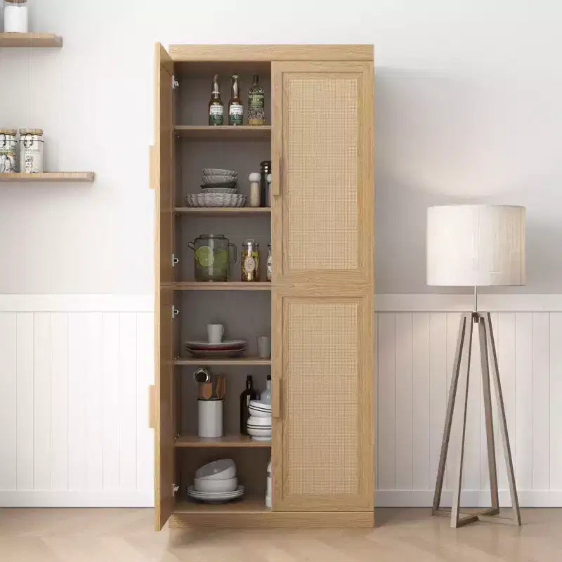 Buffet modulaire de 91 cm avec portes en rotin et rangement, meuble de ferme pour salon, cuisine et entrée, naturel