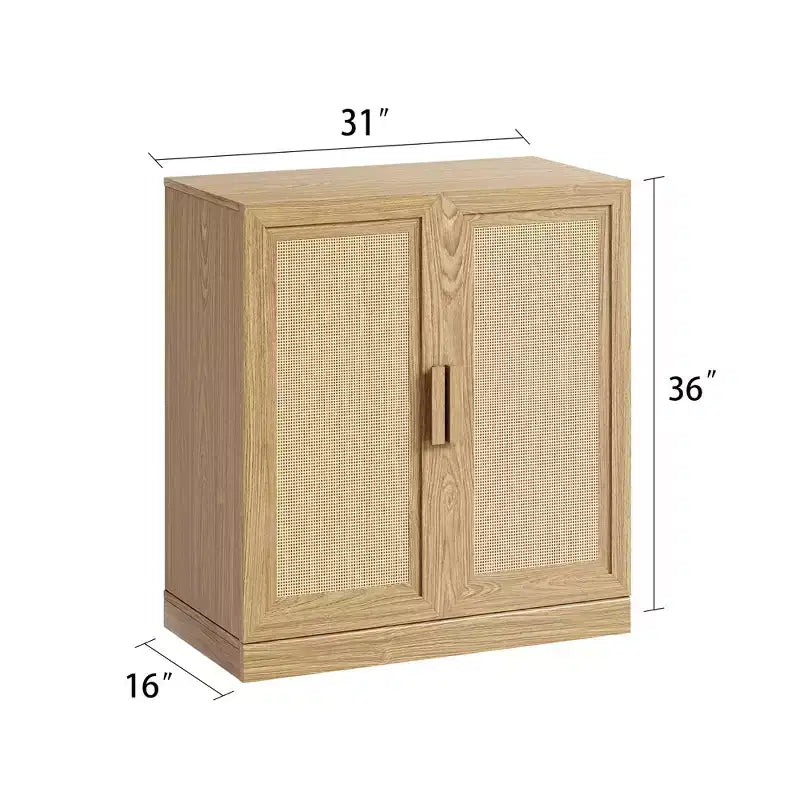 Buffet modulaire de 91 cm avec portes en rotin et rangement, meuble de ferme pour salon, cuisine et entrée, naturel