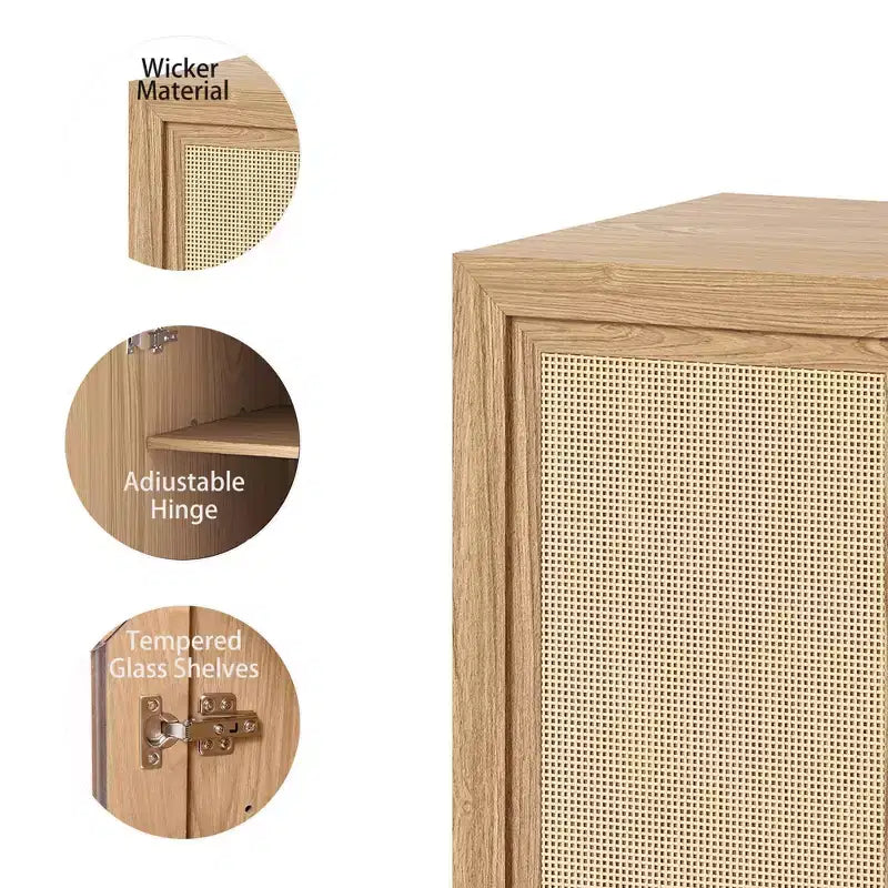 Buffet modulaire de 91 cm avec portes en rotin et rangement, meuble de ferme pour salon, cuisine et entrée, naturel