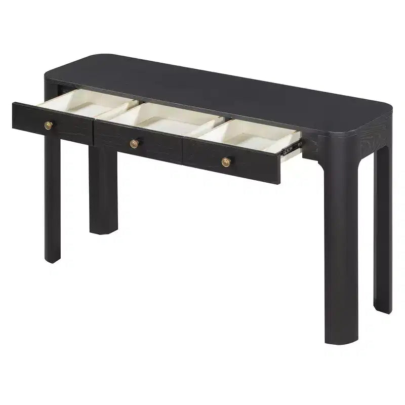 Console en placage de bois vintage avec 3 tiroirs de rangement et coins arrondis, table d'entrée élégante pour hall, couloir et salon