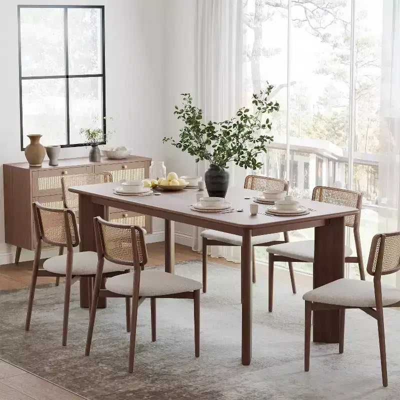 Table à manger en bois 67 po, Table de cuisine moderne du milieu du siècle pour 6 personnes, Noyer