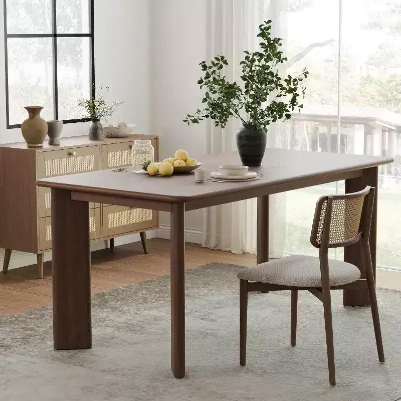 Table à manger en bois 67 po, Table de cuisine moderne du milieu du siècle pour 6 personnes, Noyer