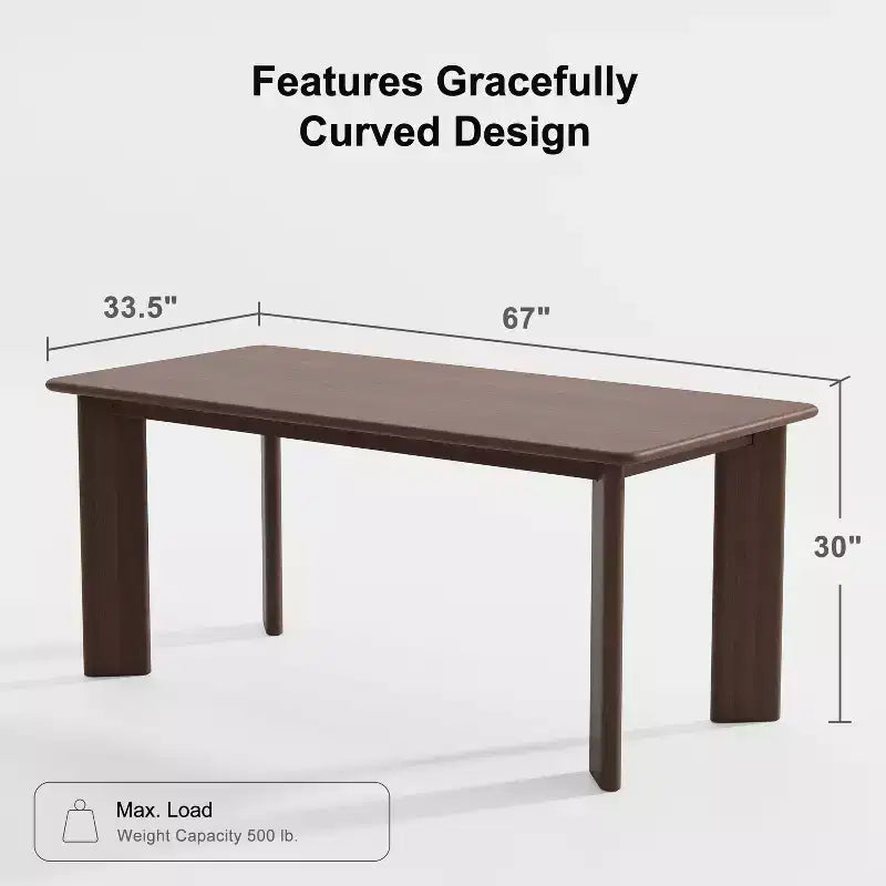 Table à manger en bois 67 po, Table de cuisine moderne du milieu du siècle pour 6 personnes, Noyer