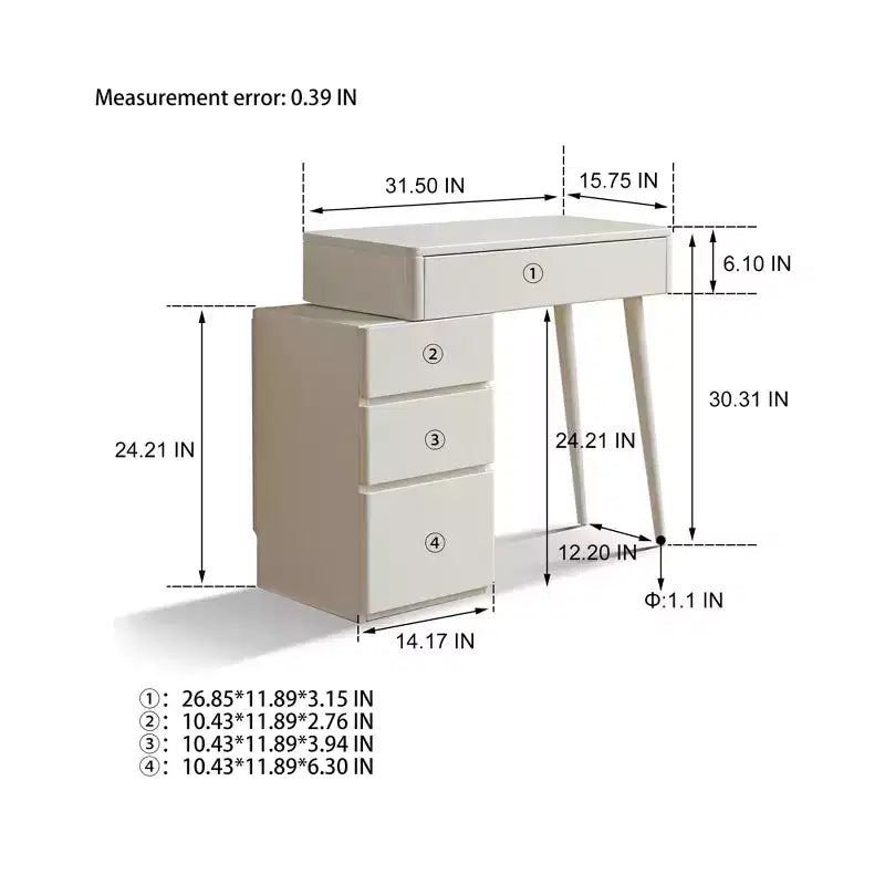 Coiffeuse Moderne en Bois avec 4 Tiroirs et Tabouret