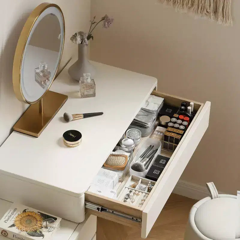 Coiffeuse Moderne en Bois avec 4 Tiroirs et Tabouret