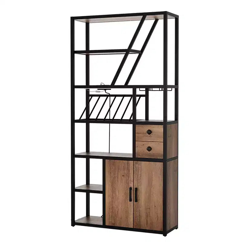 Meuble Bar à Vin, Meuble Bar à Café Haut, Meuble de Rangement pour Micro-ondes, Meuble Bar à Café de Ferme avec Range-bouteilles, Porte-verres